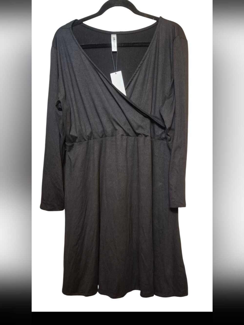 24Seven7 Black Long Sleeve Wrap-Front Dress 2X